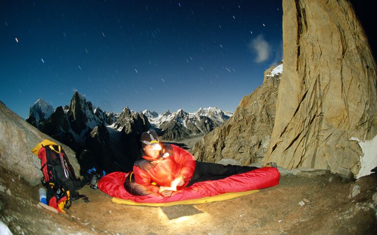 An expedition camp in the Himalayas. 